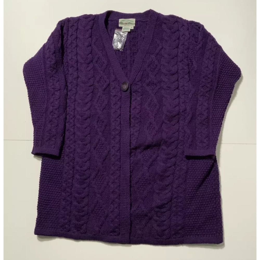 NWT Vintage Aran Crafts Fisherman MerinoWool Long Cardigan Sweater XL